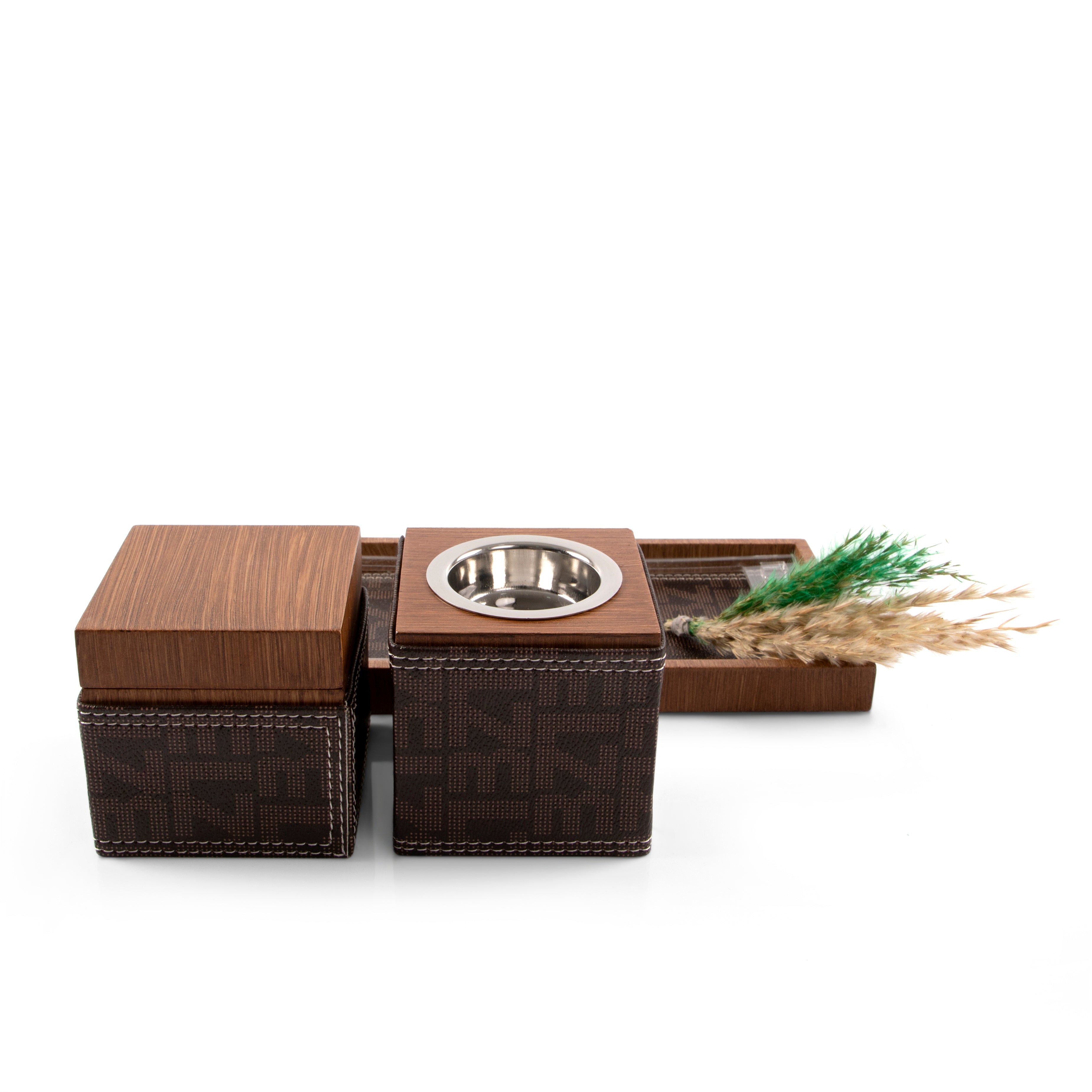 Branded Wooden Mabkhara Set with Tray & Box & Acrylic Lid