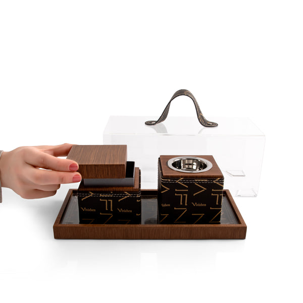 Branded Wooden Mabkhara Set with Tray & Box & Acrylic Lid