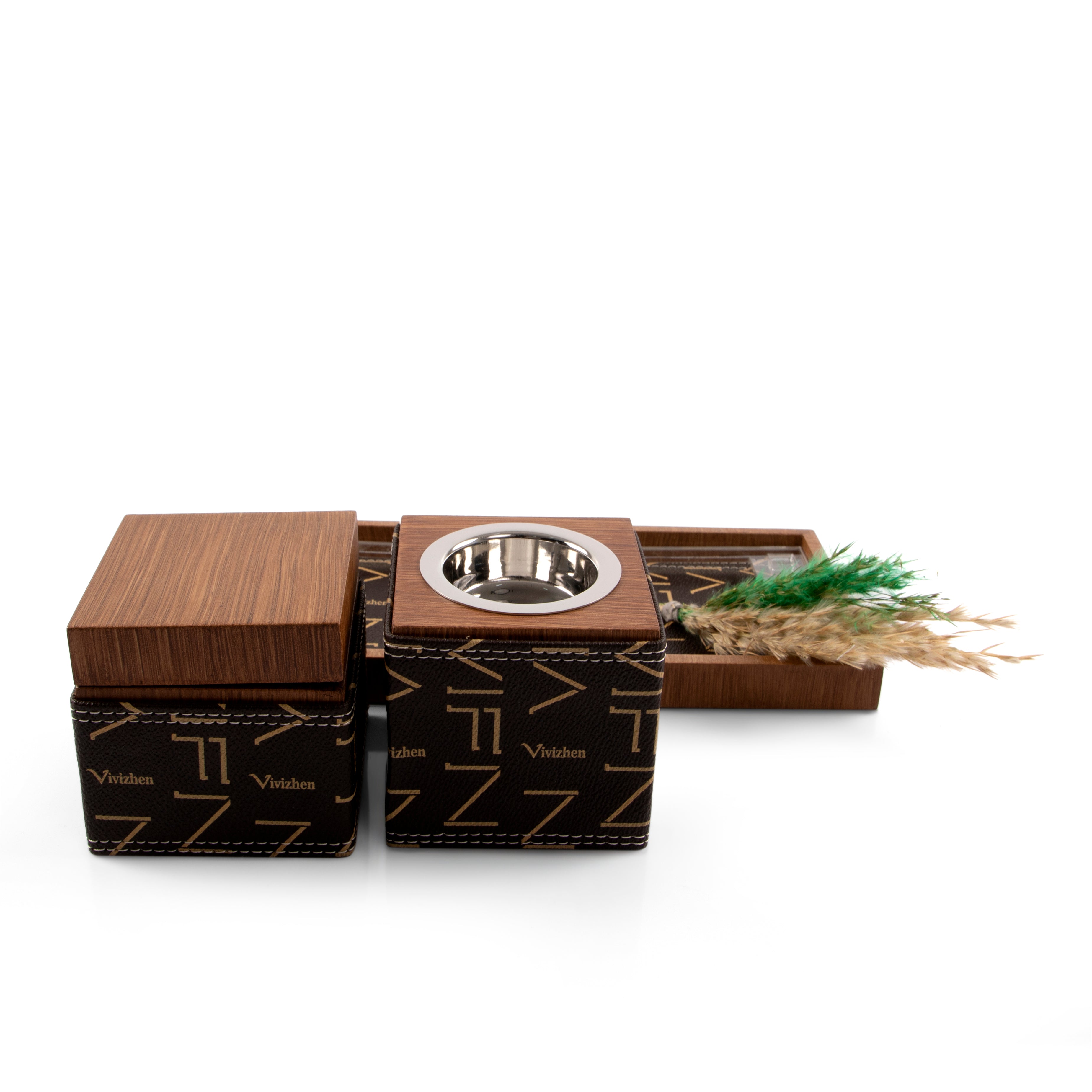 Branded Wooden Mabkhara Set with Tray & Box & Acrylic Lid