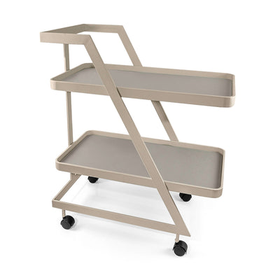 Leather Trolley Table with Two Shelves and Metal Sides