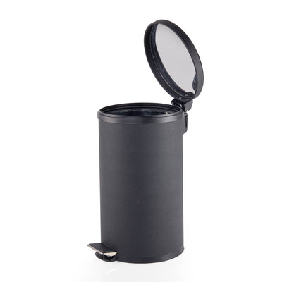 سلة نفايات فخمة من المعدن بتلبيسة جلد اسود - كبير
