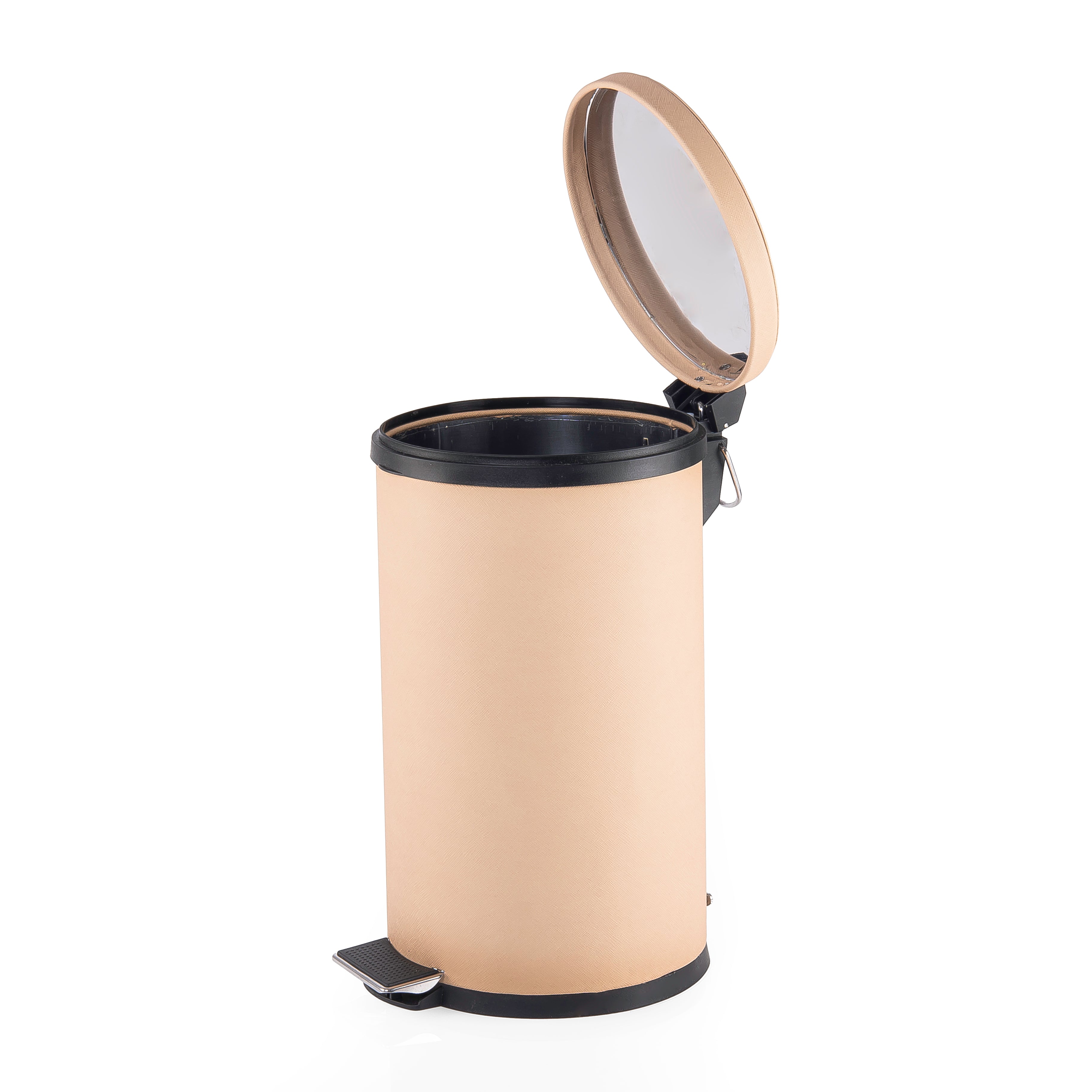 Metal Trash Bin Wrapped in Leather Beige  - Large