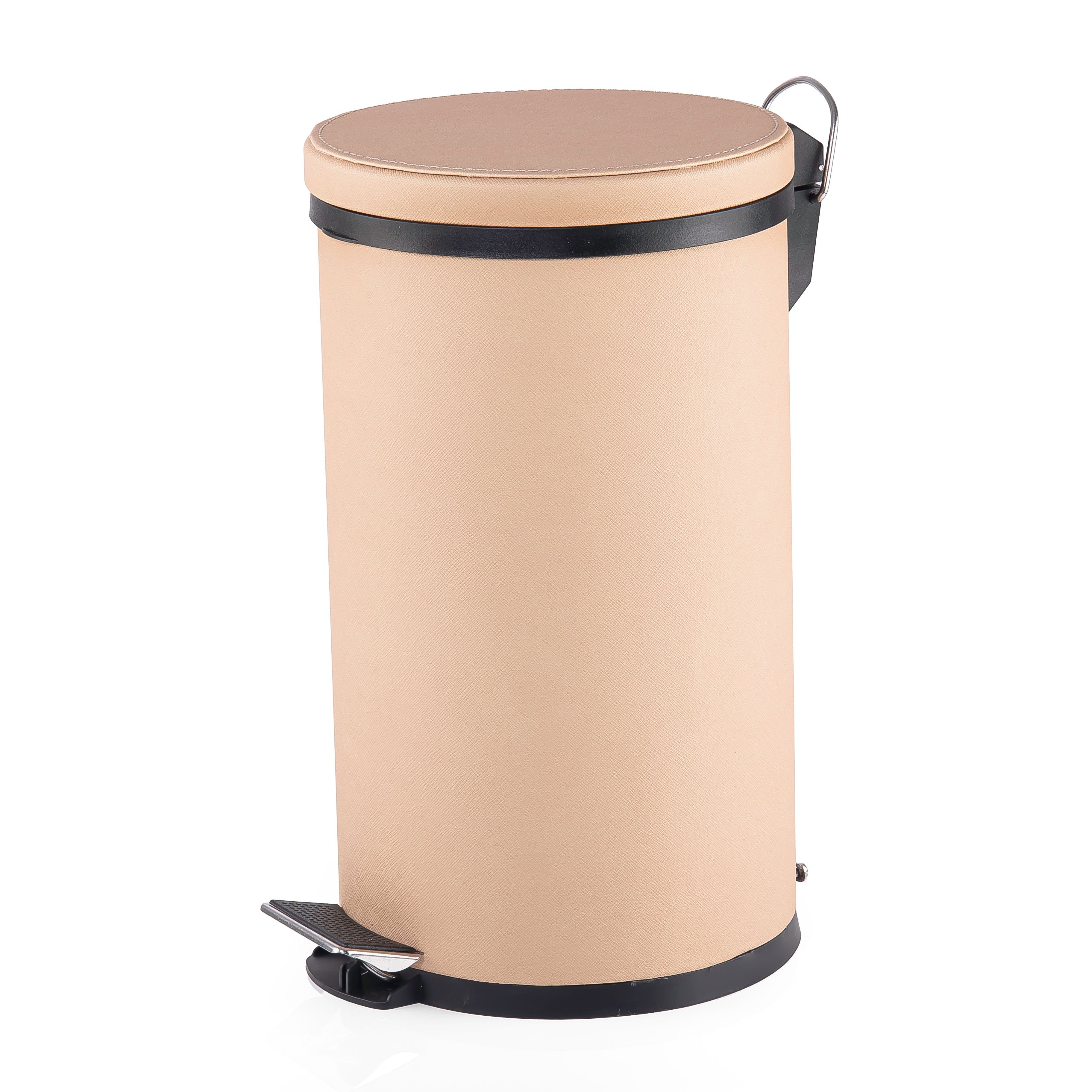 Metal Trash Bin Wrapped in Leather Beige  - Large