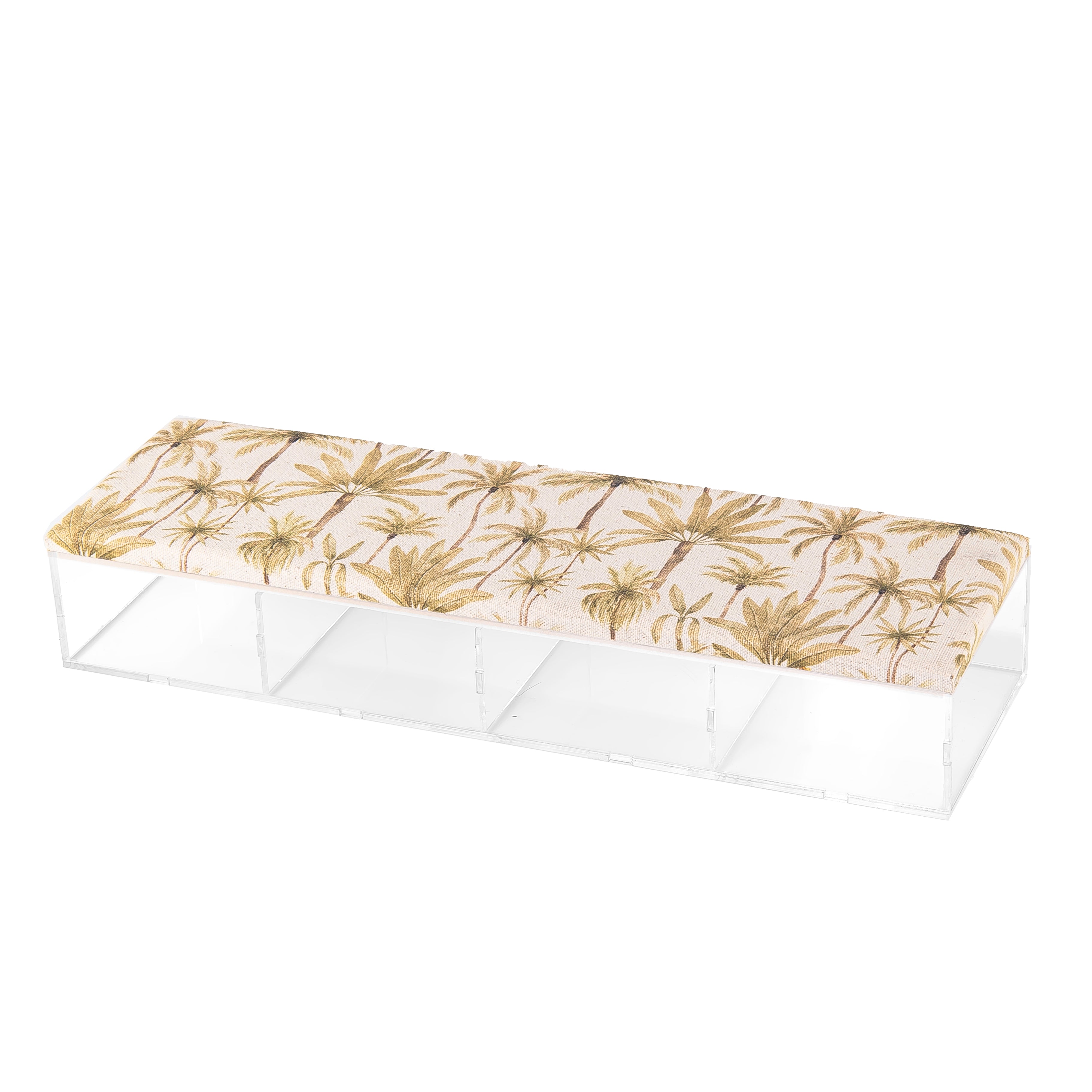 Rectangular Acrylic Box with Compartments and a Decorated Linen Lid - Large