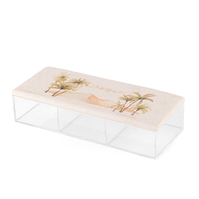 Rectangular Acrylic Box with Compartments and a Decorated Linen Lid - Medium