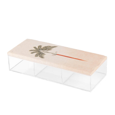 Rectangular Acrylic Box with Compartments and a Decorated Linen Lid - Medium