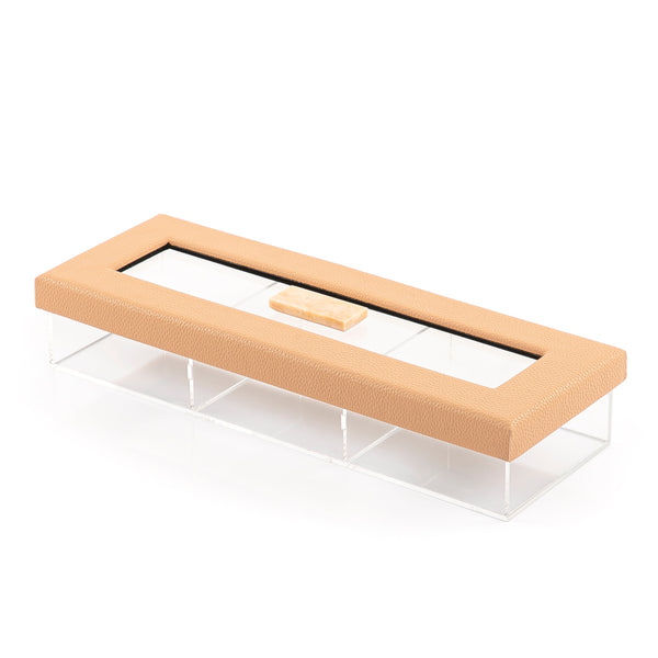 Large Rectangular Acrylic Box With Leather Lid