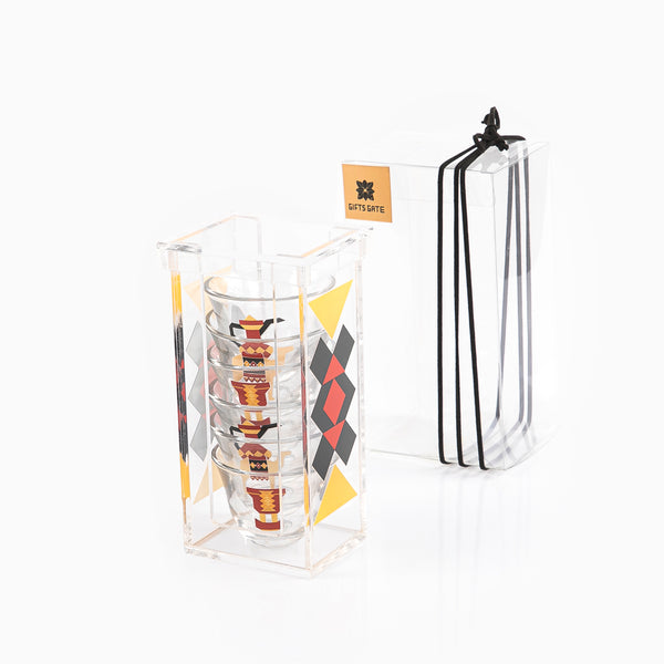 Acrylic Sado Design Coffee Cup Holder with 6 Cups and Gift Box