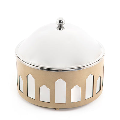 Round Stainless Food Container With Arabic Arch Design - Beige