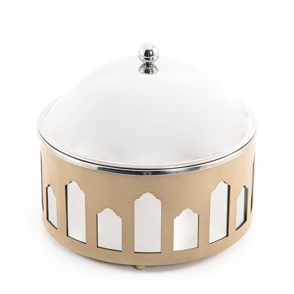 Round Stainless Food Container With Arabic Arch Design (Large)