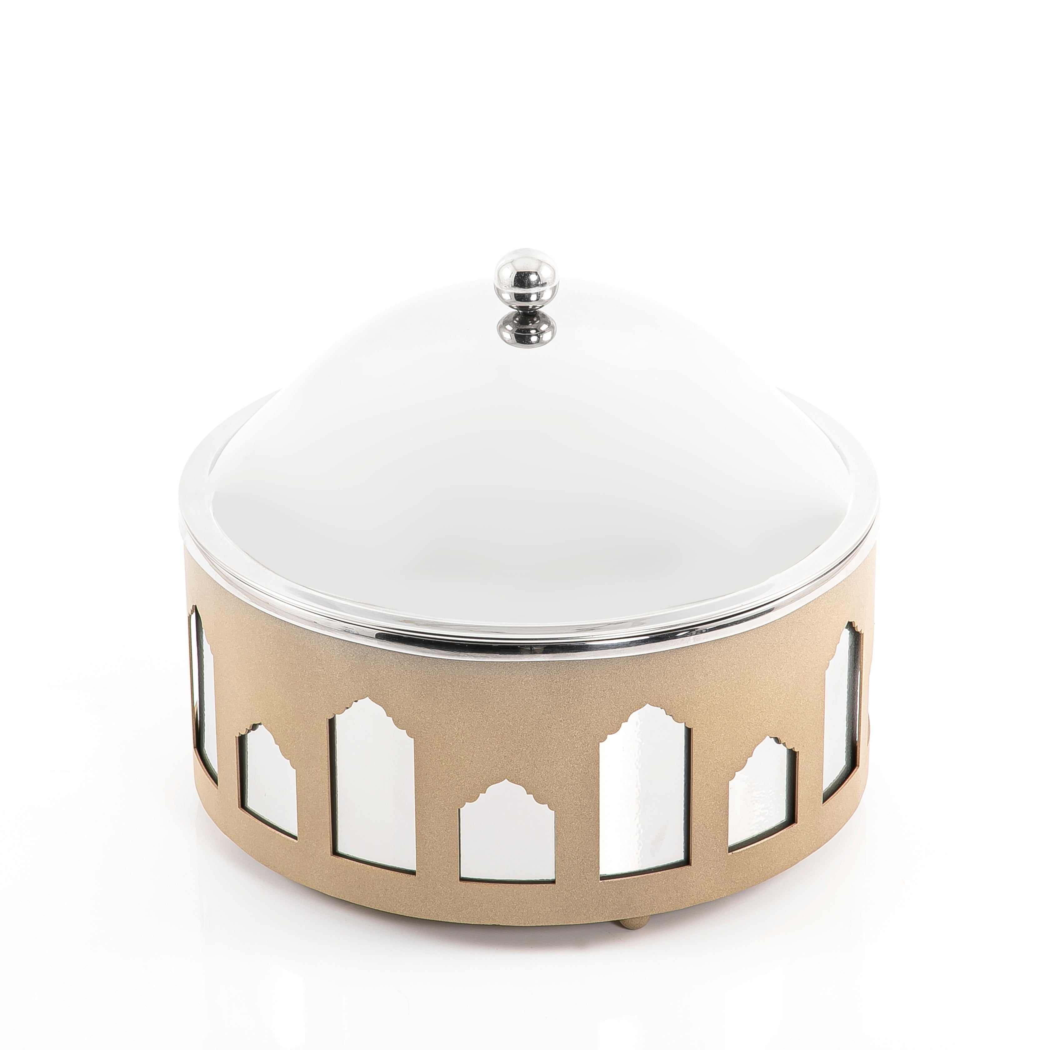 Round Stainless Food Container With Arabic Arch Design (Small)