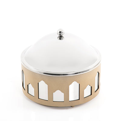 Round Stainless Food Container With Arabic Arch Design - Beige
