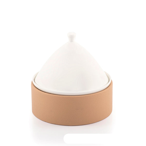 Ceramic Dish with Cone-Shaped Cover and Leather Base - Small