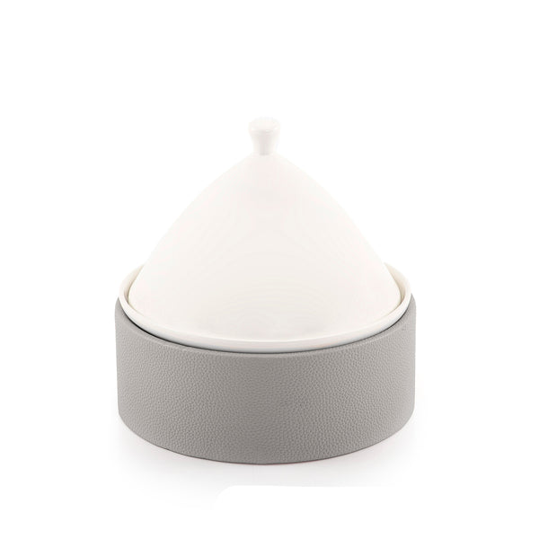 Ceramic Dish with Cone-Shaped Cover and Leather Base - Small