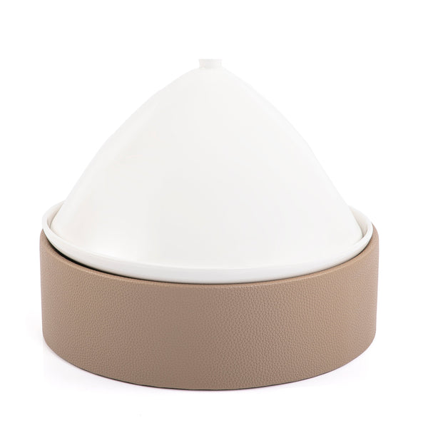 Ceramic Dish with Cone-Shaped Cover and Leather Base - Large