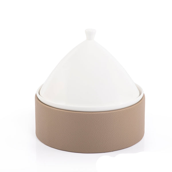 Ceramic Dish with Cone-Shaped Cover and Leather Base - Small