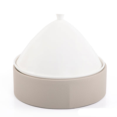 Round Ceramic Dish with Cone-Shaped Cover and Leather Base - Large