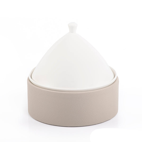 Ceramic Dish with Cone-Shaped Cover and Leather Base - Small