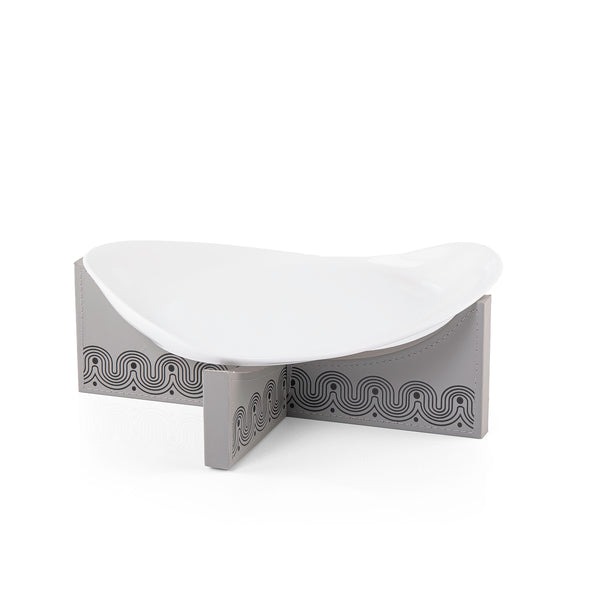 Wooden Stand with Leather Wrap and Irregular Ceramic Dish - Medium