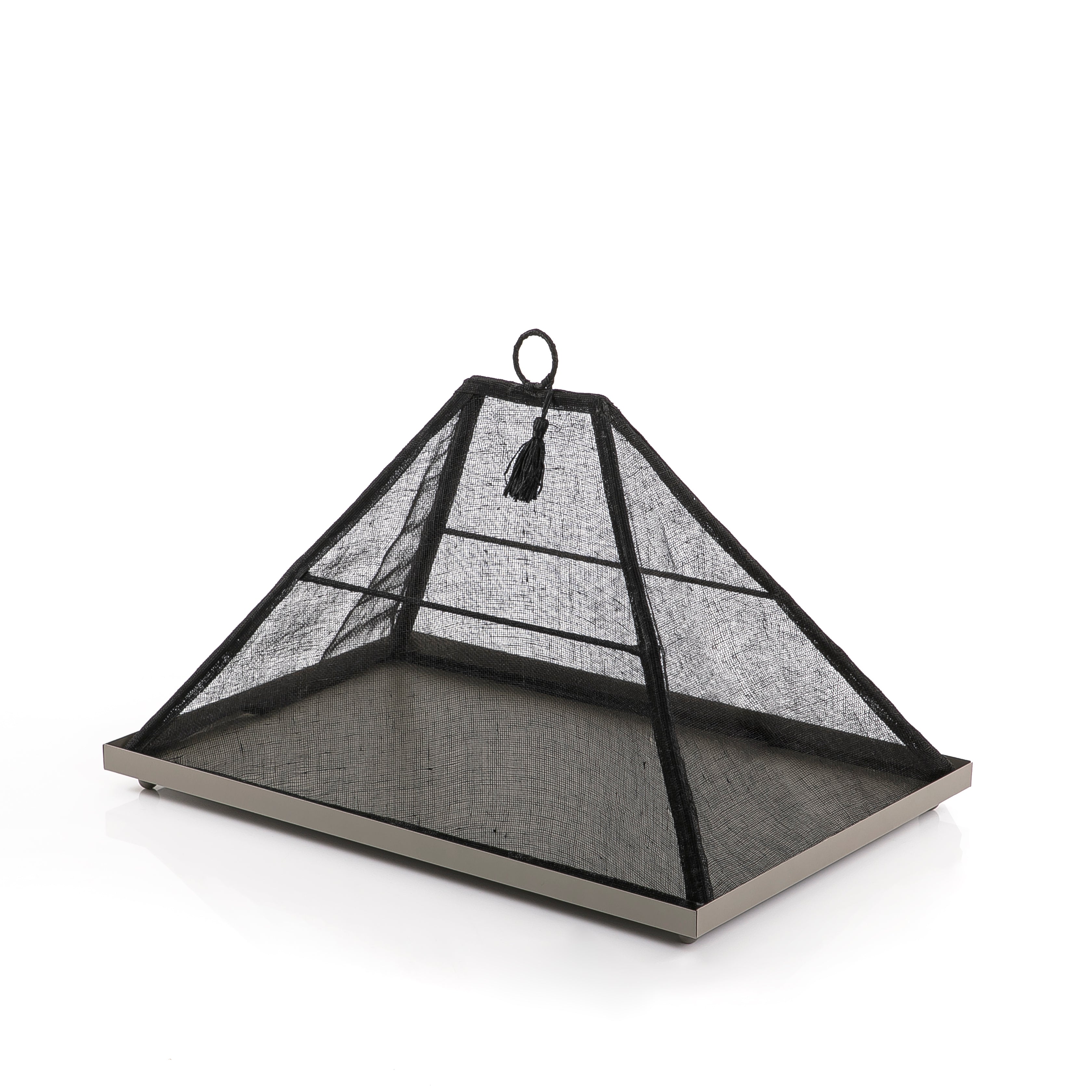 Medium Rectangular Metal Tray with pyramid Linen Cover
