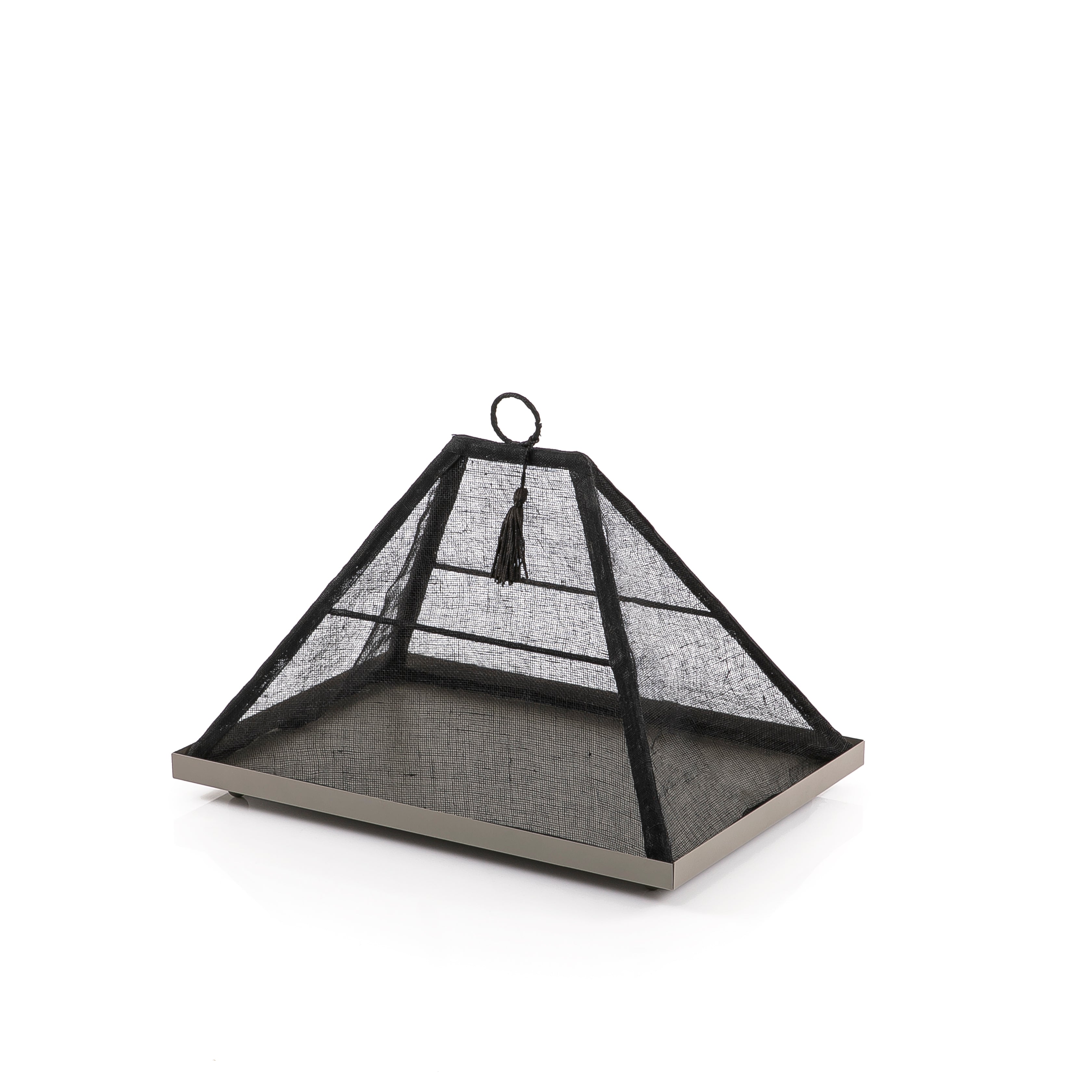 Small Rectangular Metal Tray with pyramid Linen Cover