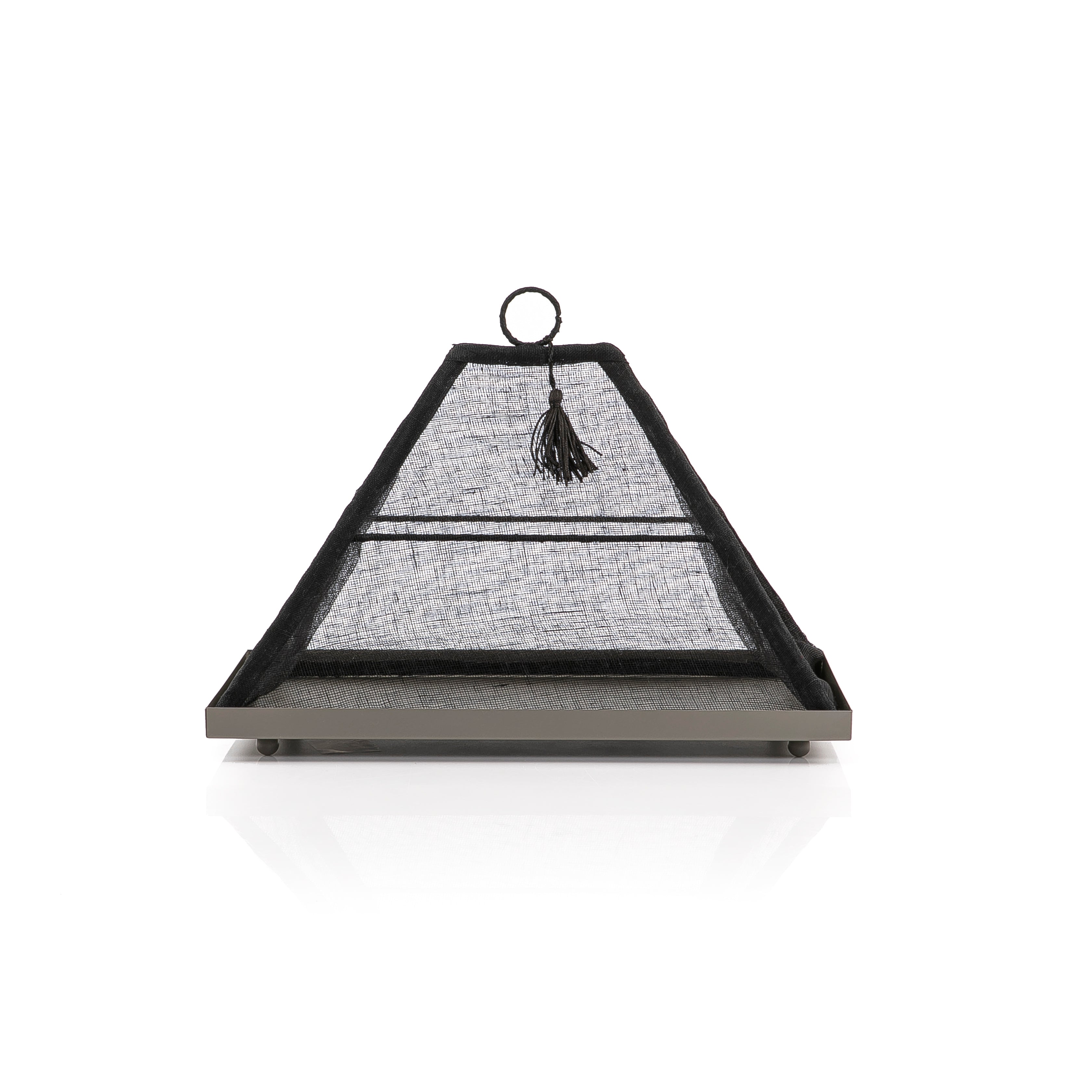 Small Rectangular Metal Tray with pyramid Linen Cover