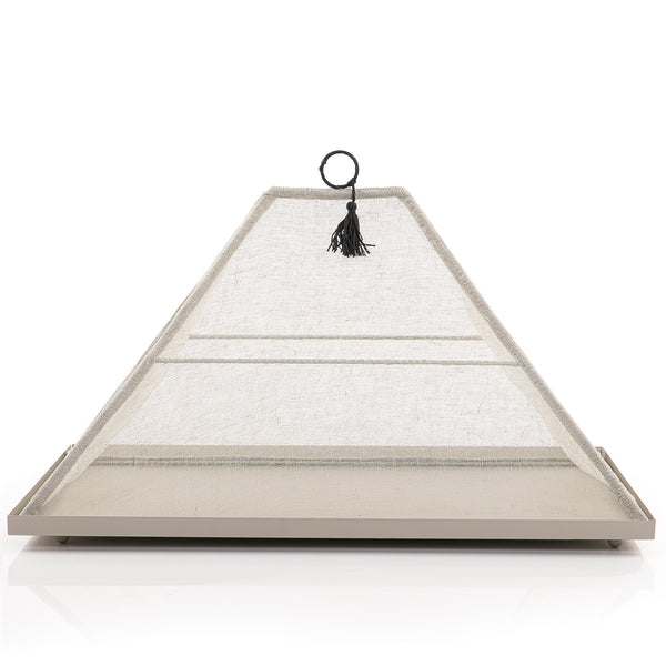 صينية معدنية بغطاء لينن هرمي - كبير