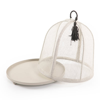 Round Metal Tray with Oval Linen Cover