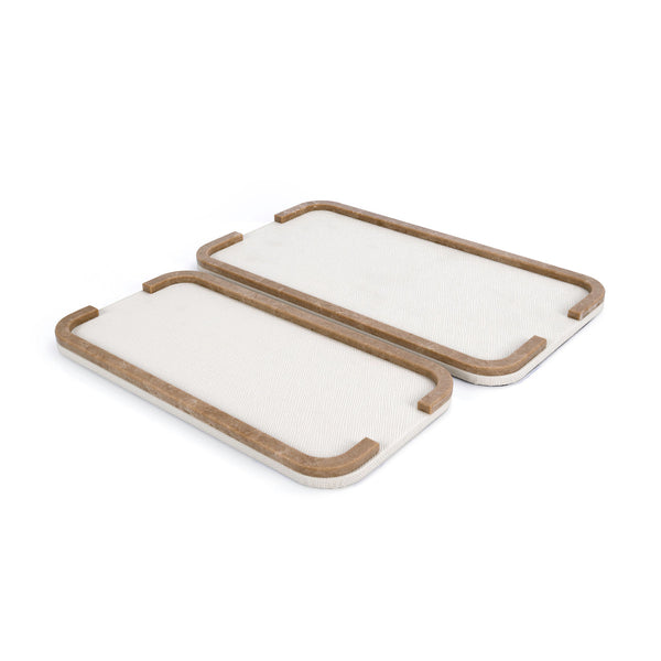 Rectangular Leather Tray Set with Marble Handles
