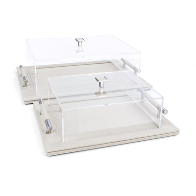 Leather Serving Tray Set with Acrylic Cover