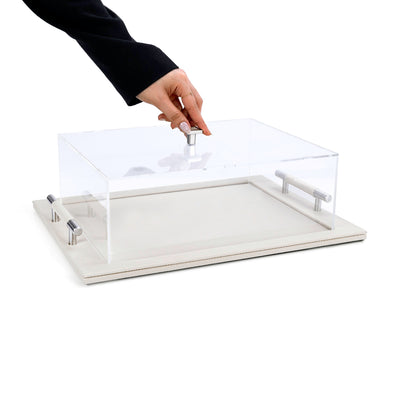 Leather Serving Tray Set with Acrylic Cover