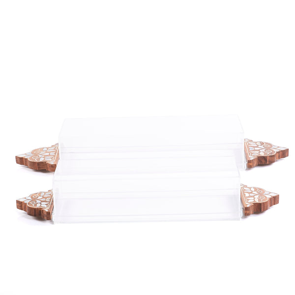 Rectangular Acrylic Tray Set With Decorative Wooden Handles