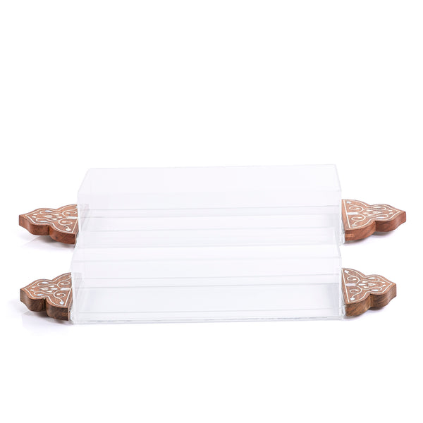 Rectangular Acrylic Tray Set With Decorative Wooden Handles