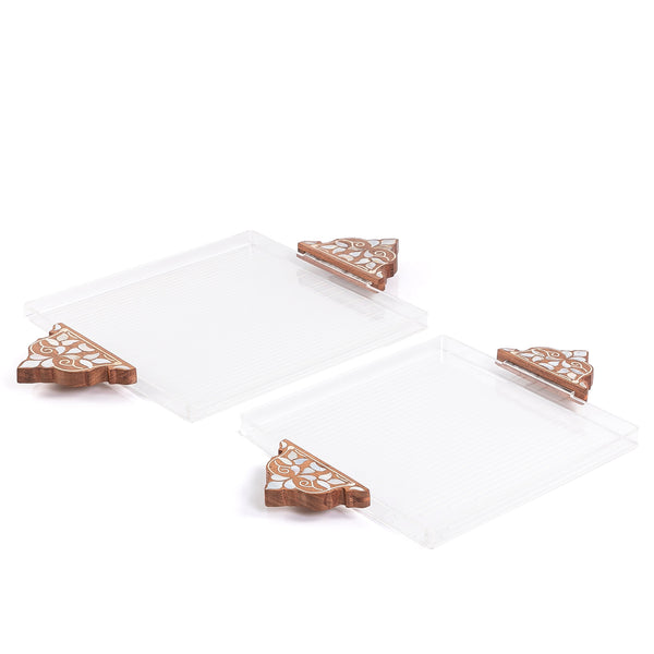 Square Acrylic Tray Set With Decorative Wooden Handles