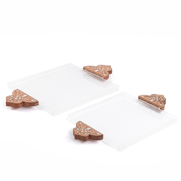 Square Acrylic Tray Set With Decorative Wooden Handles