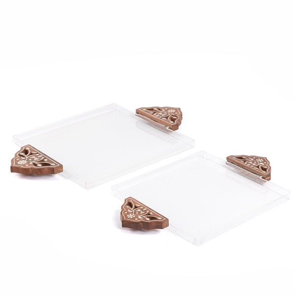 Square Acrylic Tray Set With Decorative Wooden Handles