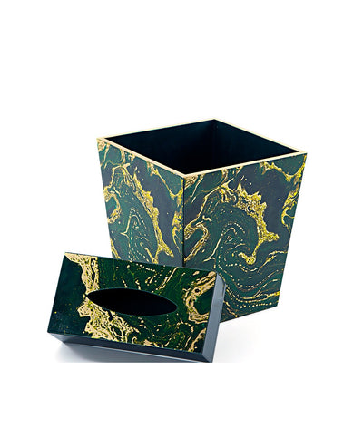 سلة مهملات مع علبة مناديل