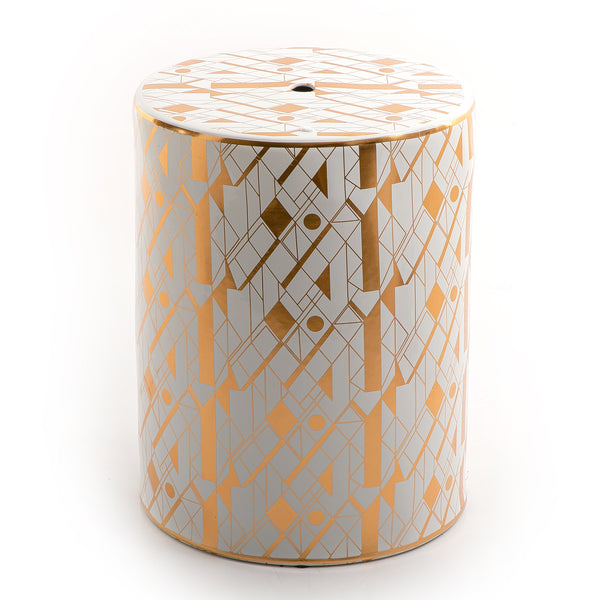 Ceramic Table with Cylindrical Shape and Decorative Pattern