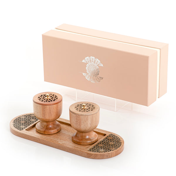 Wooden Mabkhara Set with Incense Box and Tray in Gift Box