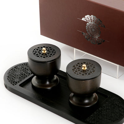 طقم مبخرة خشبية مع علبة بخور وصينية وبوكس هدية