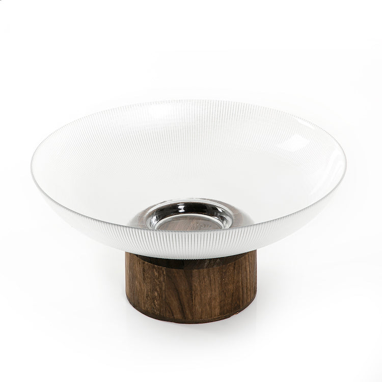 Glass round Bowl With Wood Base