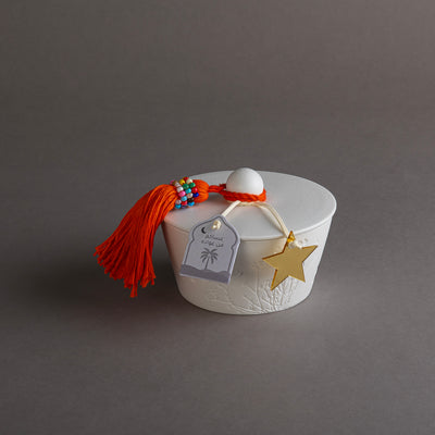 وعاء قرقيعان سيراميك أبيض - برتقالي 