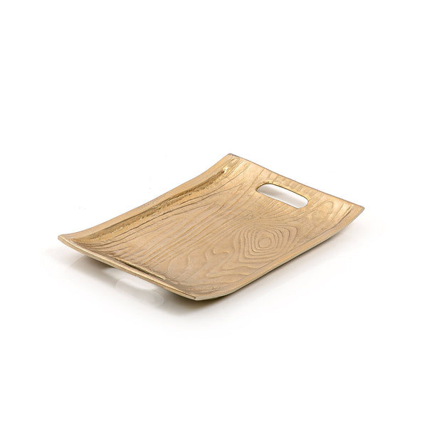 Gold Rectangular Metal Tray With Reversed Hands