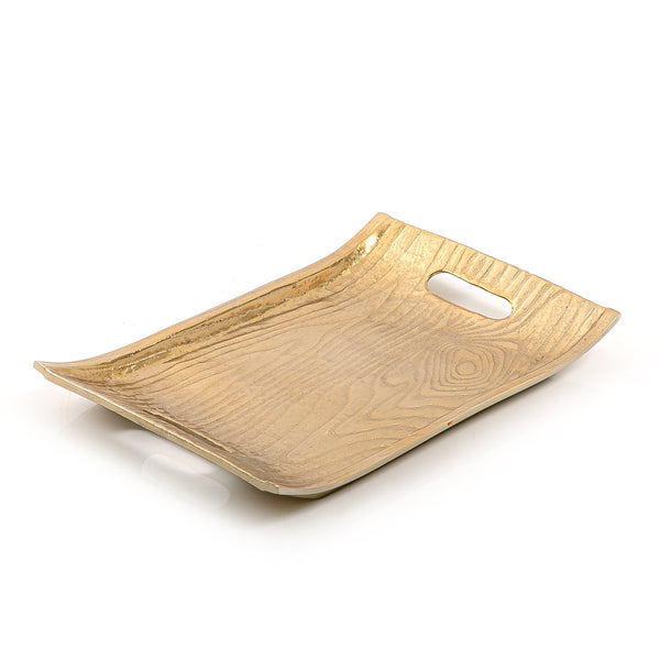 Gold Rectangular Metal Tray With Reversed Hands