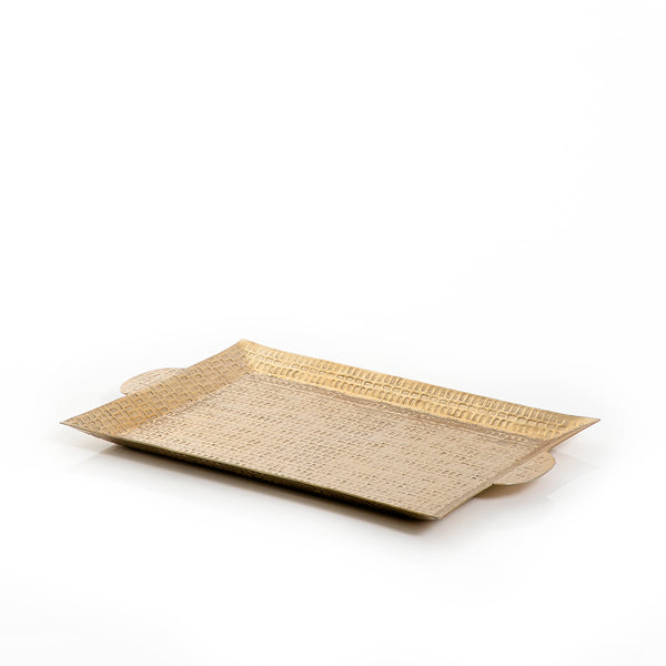Gold Rectangular Metal Tray With Handle