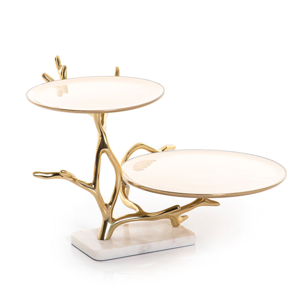 Two-Tier Metal Stand with Marble Base