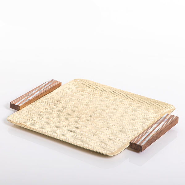 Large metal square tray with two golden Mop handles 36*36*2