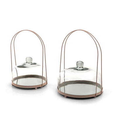 Set of 2 Metal Stands with Glass Covers and Handles