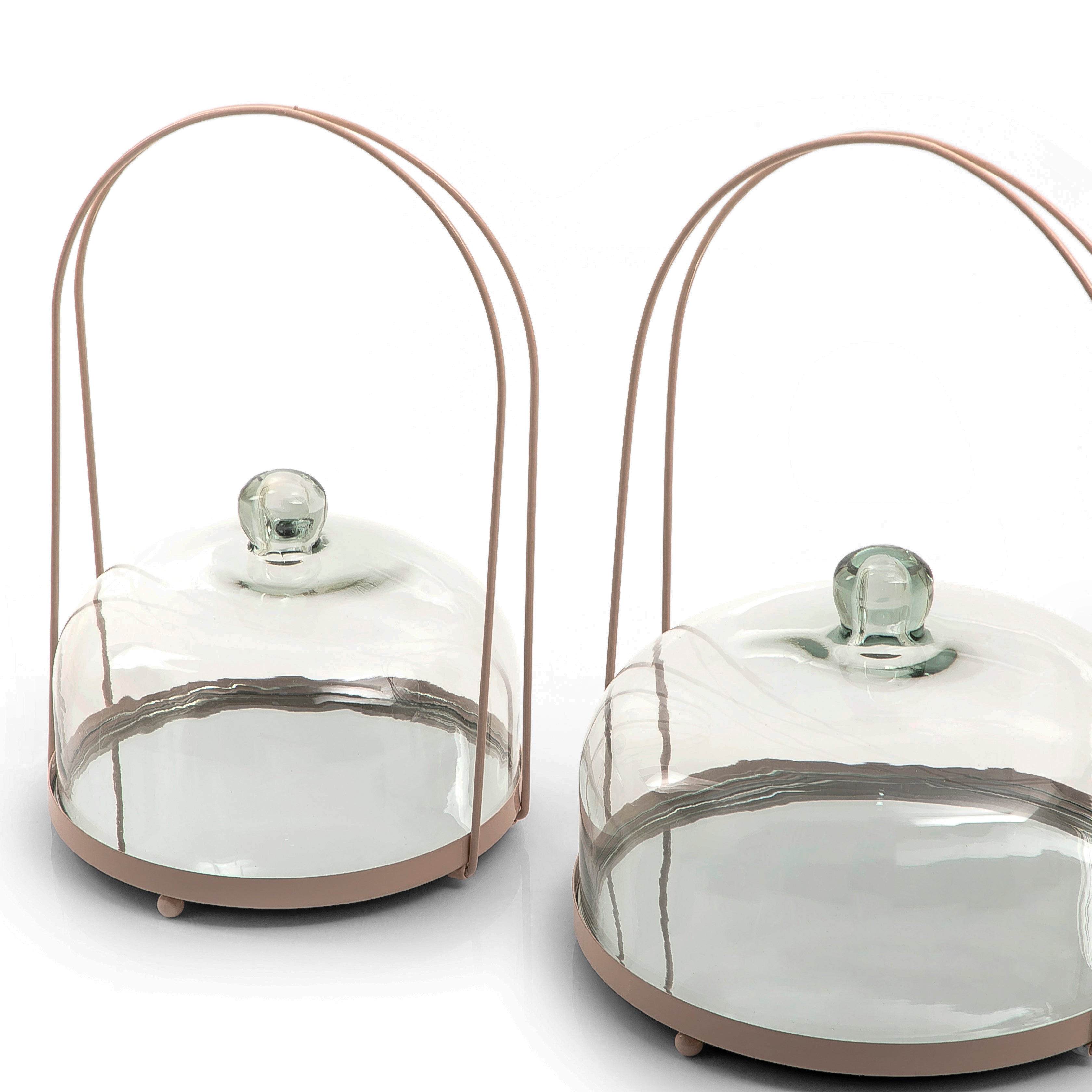 طقم 2 ستاندات معدنية مع أغطية زجاجية ومقابض