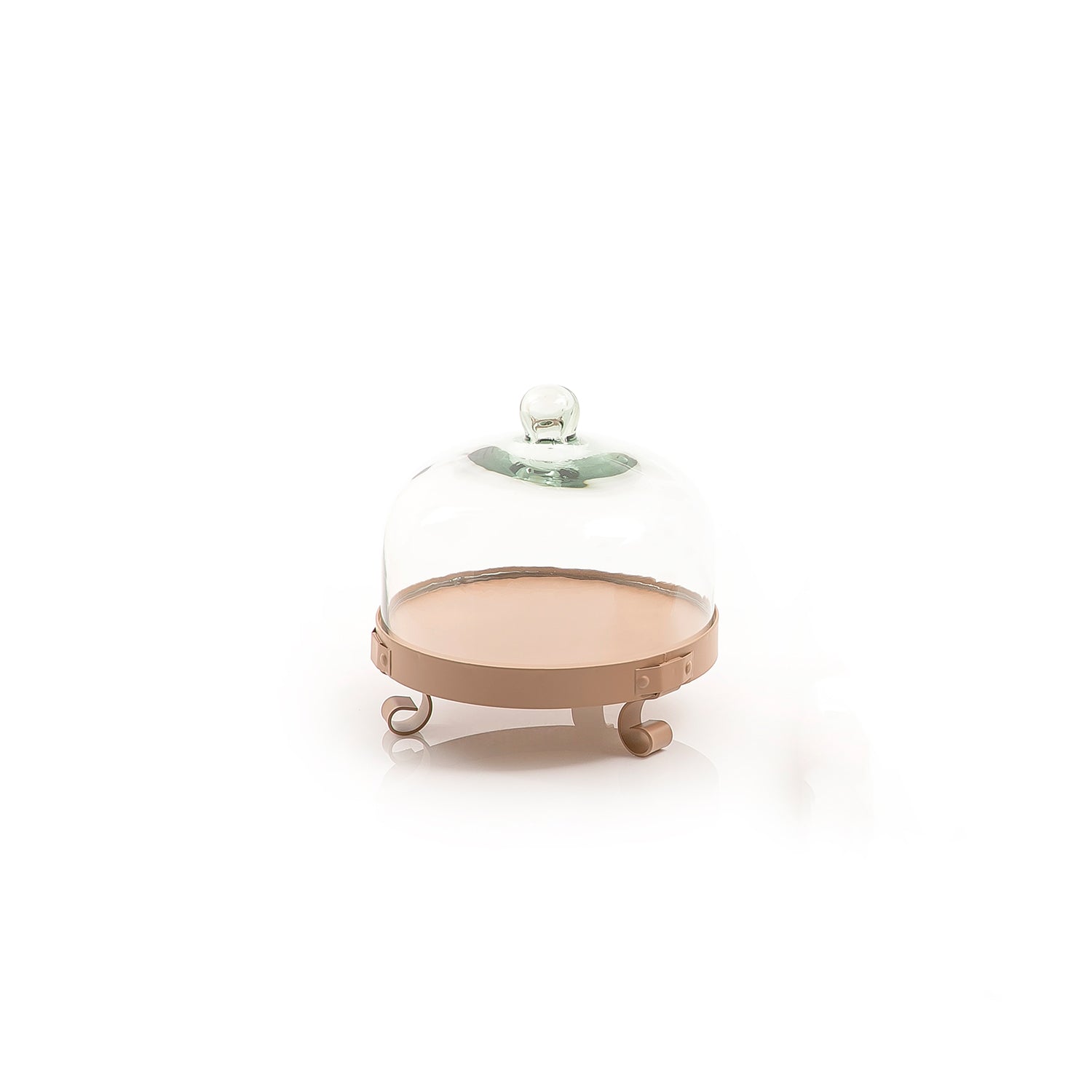 Beige Round Metal Stand With Glass Cover